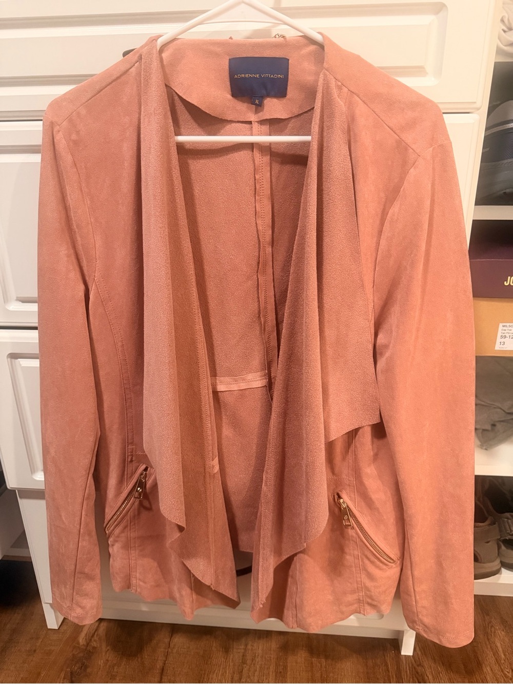 Adrienne Vittadini Dusty Rose Suede Draped Jacket